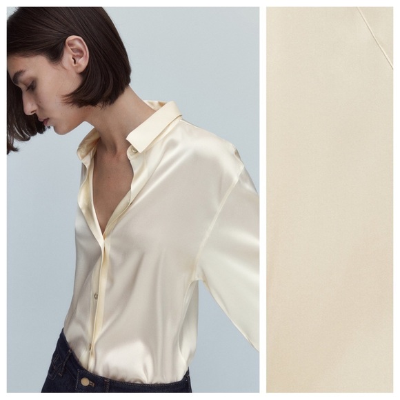NWT. Massimo Dutti Cream Silk Blend Fitted Blouse. Size S. - Picture 3 of 12
